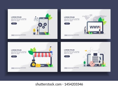 Set of modern flat design templates for Business, system update, website, online store, target. Easy to edit and customize. Modern Vector illustration concepts for business