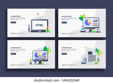 Set of modern flat design templates for Business, coding, data security, data analysis, news. Easy to edit and customize. Modern Vector illustration concepts for business