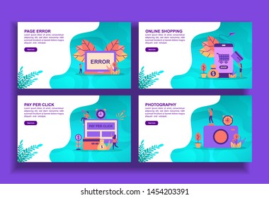 Set of modern flat design templates for Business, page error, online shopping, pay per click, photography. Easy to edit and customize. Modern Vector illustration concepts for business