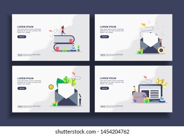 Set of modern flat design templates for Business, e learning, message, send mail, online learning. Easy to edit and customize. Modern Vector illustration concepts for business