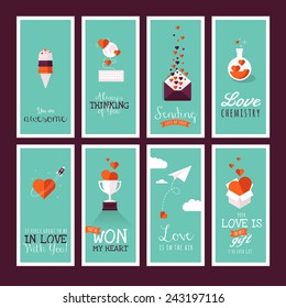 Set of modern flat design Valentines day greeting cards    