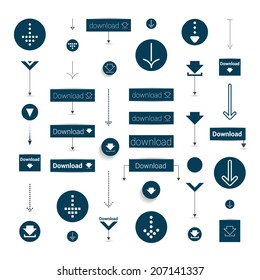 Set modern flat download buttons. Colorful shapes, arrows, pictogram. Vector illustration for infographic. Vector. 