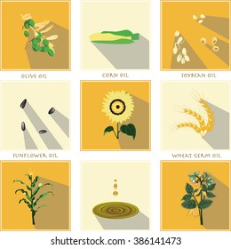 Set of the modern flat icons of 5 plants from which do oil. Collection for business and office items, web design objects, interface elements