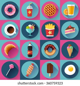 Set of Modern flat icons with FastFood