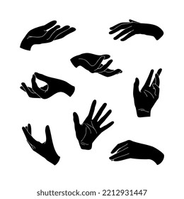 Set of modern flat illustrations with hands. Silhouettes of hands for logo, poster or preview