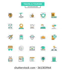 Set of Modern Flat Line icon Concept of Travel and Tourism use in Web Project and Applications. Vector Illustration