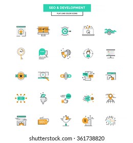 Set of Modern Flat Line icon Concept of Seo,Development , Management, Online Marketing, Research and Analysis use in Web Project and Applications. Vector Illustration