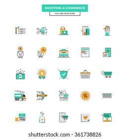 Set of Modern Flat Line icon Concept of shopping, e-commerce, m-commerce, delivery,  use in Web Project and Applications. Vector Illustration