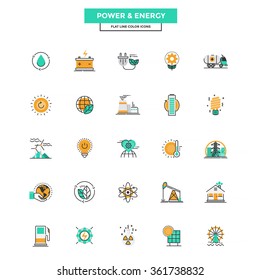 Set of Modern Flat Line icon Concept of Power and Energy use in Web Project and Applications. Vector Illustration