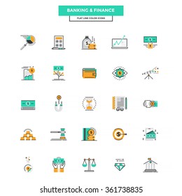 Set of Modern Flat Line icon Concept of Banking and Finance use in Web Project and Applications. Vector Illustration