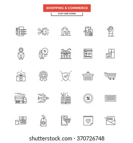 Set of Modern Flat Line icon Concept of shopping, e-commerce, m-commerce, delivery,  use in Web Project and Applications. Simple mono linear pictogram pack. Vector Illustration