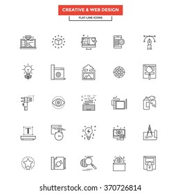 Set of Modern Flat Line icon Concept of Creativity, Design, Web Design, Development and Art use in Web Project and Applications. Simple mono linear pictogram pack. Vector Illustration