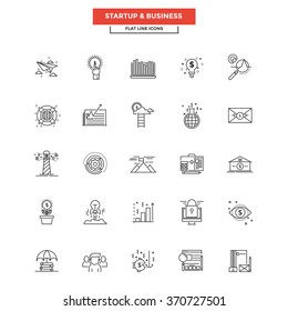 Set of Modern Flat Line icon Concept of Business, Start up , Management, Online Marketing, Research  use in Web Project and Applications. Simple mono linear pictogram pack. Vector Illustration