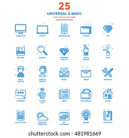 Set of Modern Flat Line icon Concept of Basic, Universal, Internet, Computer, Calculator, Documents and Smartphone use in Web Project and Applications. Vector Illustration