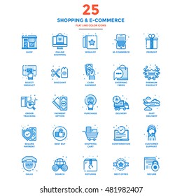 Set of Modern Flat Line icon Concept of shopping, e-commerce, m-commerce, delivery,  use in Web Project and Applications. Vector Illustration