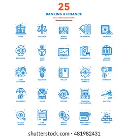 Set of Modern Flat Line icon Concept of Banking and Finance, Investment, Value, Online Banking, etc. use in Web Project and Applications. Vector Illustration