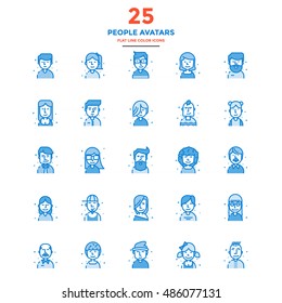 Set Of Modern Flat Line Icon Concept Of People Avatars Use In Web Project And Applications. Vector Illustration