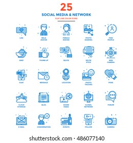 Set of Modern Flat Line icon Concept of Social Media and Network use in Web Project and Applications. Vector Illustration