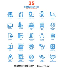 Set of Modern Flat Line icon Concept of Hotel Services use in Web Project and Applications. Vector Illustration
