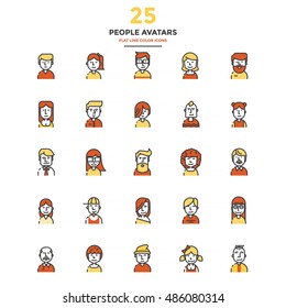 Conjunto de icono Moderno de Línea plana Concepto de personas que los avatares utilizan en el proyecto web y aplicaciones. Ilustración vectorial