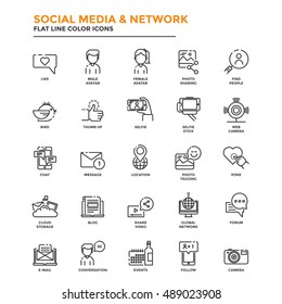 Set of Modern Flat Line icon Concept of Social Media and Network use in Web Project and Applications. Vector Illustration