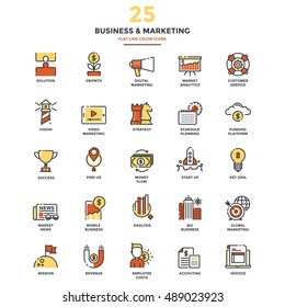 Set of Modern Flat Line icon Concept of Business, Start up , Management, Online Marketing, Research and Analysis use in Web Project and Applications. Vector Illustration