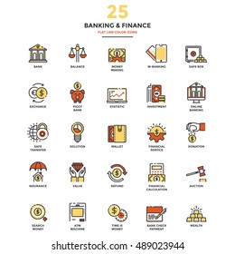 Set of Modern Flat Line icon Concept of Banking and Finance, Investment, Value, Online Banking, etc. use in Web Project and Applications. Vector Illustration