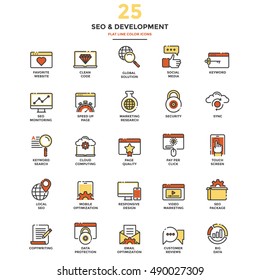 Set of Modern Flat Line icon Concept of Seo,Development , Management, Online Marketing, Research and Analysis use in Web Project and Applications. Vector Illustration
