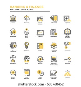 Set Of Modern Flat Line Icon Concept Of Banking And Finance, Investment, Value, Online Banking, Etc. Use In Web Project And Applications. Vector Illustration