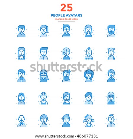 Set of Modern Flat Line icon Concept of People Avatars use in Web Project and Applications. Vector Illustration