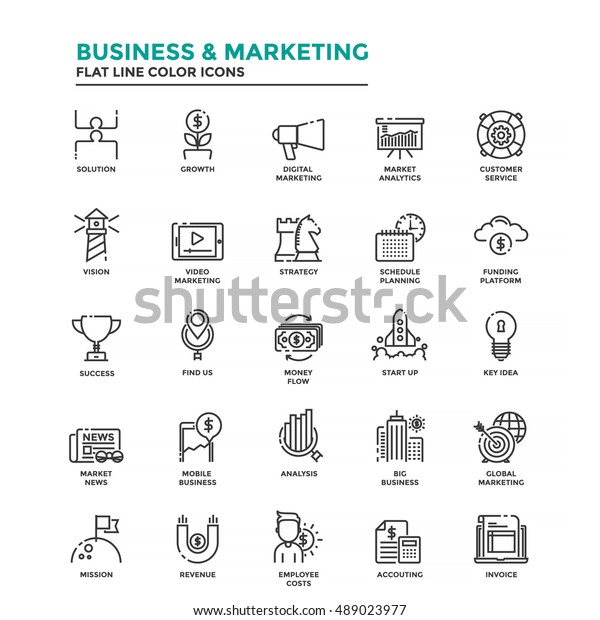 Set Modern Flat Line Icon Concept Stock Vector Royalty Free