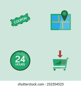 Set of modern flat shop additional icons - green theme