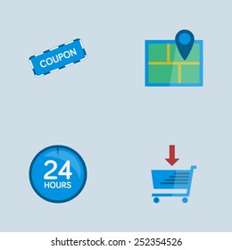 Set of modern flat shop additional icons - blue theme