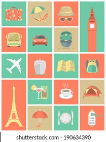 Set of modern flat square traveling icons