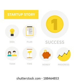 Set of modern flat start up related icons - illustrations of the steps that start up should take to get money. Easy to edit vector file. 