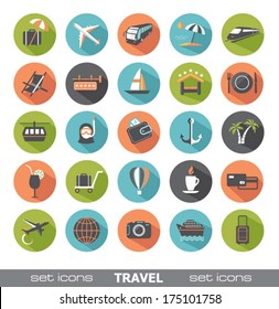 Set of modern flat travel icons.