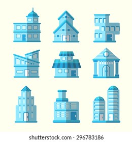 Set of modern flat vector blue buildings