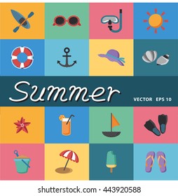 Set of modern flat vector conceptual icons of Summer and travel.