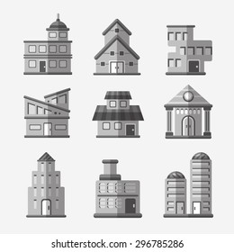 Set of modern flat vector gray buildings