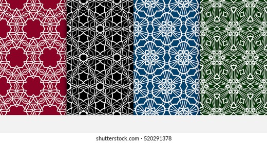 set of modern floral geometric ornament. seamless vector pattern. red, blue, green, black color