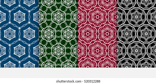 set of modern floral geometric ornament. seamless vector pattern. red, blue, green, black color
