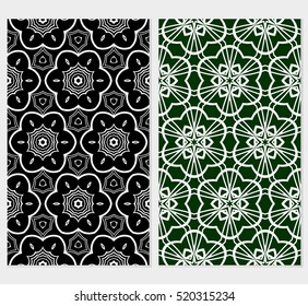 set of modern floral geometric ornament. seamless vector pattern. red, blue, green, black color