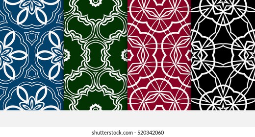 set of modern floral geometric ornament. seamless vector pattern. red, blue, green, black color