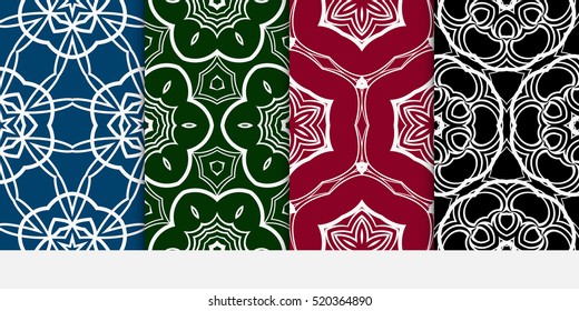 set of modern floral geometric ornament. seamless vector pattern. red, blue, green, black color