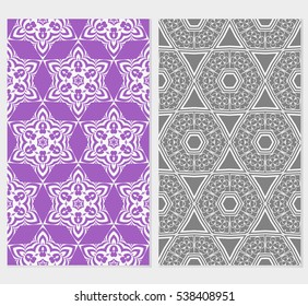 set of modern floral geometric ornament on color background. Seamless vector illustration. For interior design, wallpaper