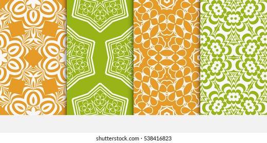set of modern floral geometric ornament. Seamless vector illustration. For interior design, wallpaper. green, orange color