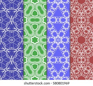 set of modern floral, geometric seamless pattern background. Luxury texture for wallpaper, invitation. Vector illustration.