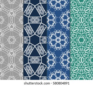 set of modern floral, geometric seamless pattern background. Luxury texture for wallpaper, invitation. Vector illustration.