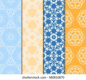 set of modern floral, geometric seamless pattern background. Luxury texture for wallpaper, invitation. Vector illustration.