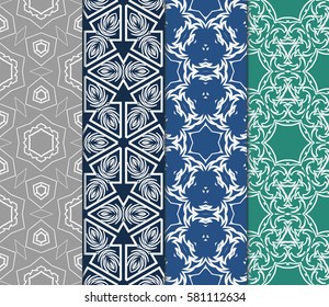 set of modern floral, geometric seamless pattern background. Luxury texture for wallpaper, invitation. Vector illustration.